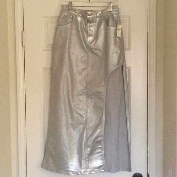 Anthropologie Pilcro Side-Slit Maxi Skirt-Silver-Size 8-NWT - Picture 5 of 8